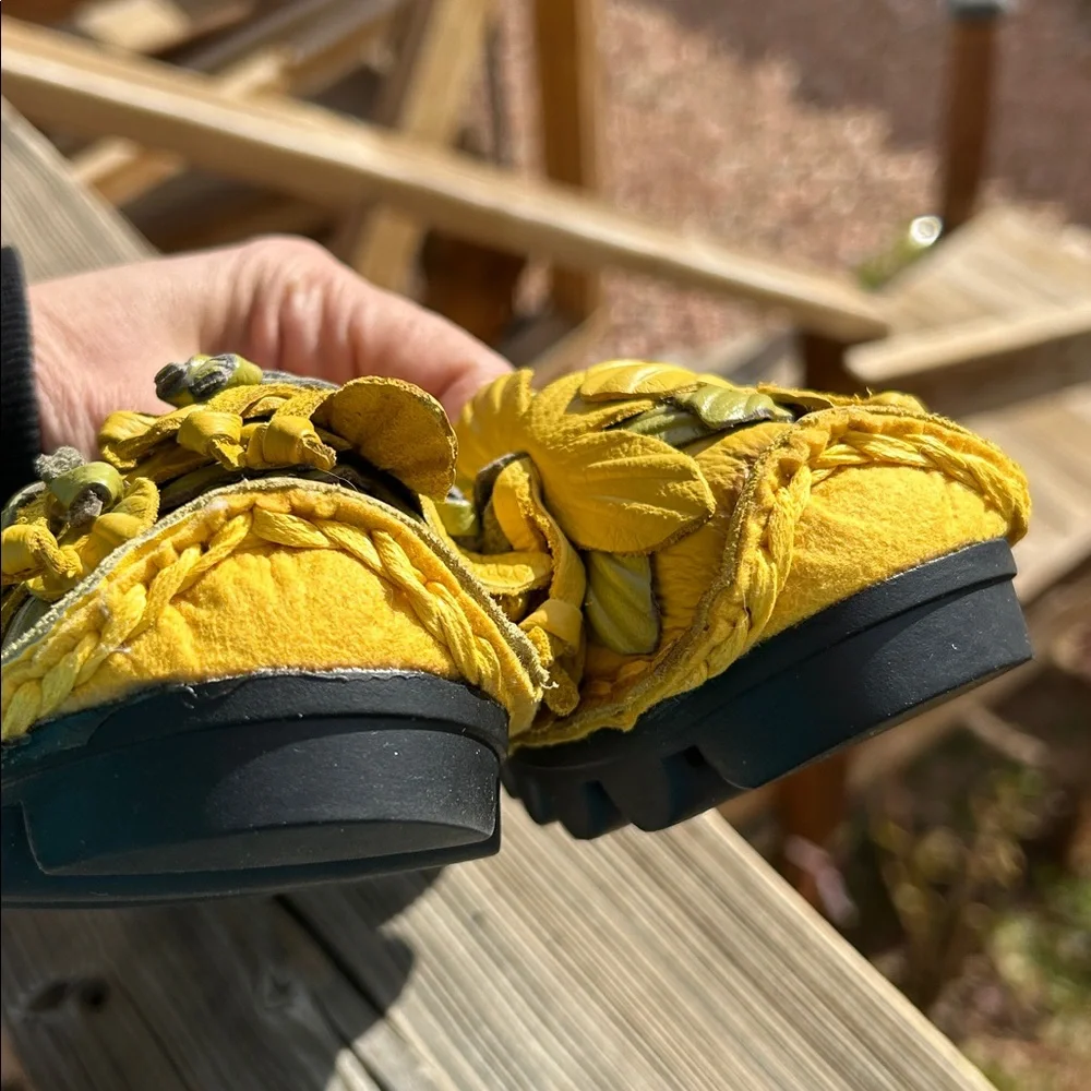 Socofy Women’s Leather Flex Slip On Floral Shoes size 8 - Yellow and Green - Picture 3 of 13